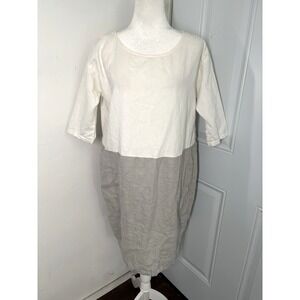 Magic‎ Linen Dress Womens Medium White Colorblock Minimalist Linen Lagenlook